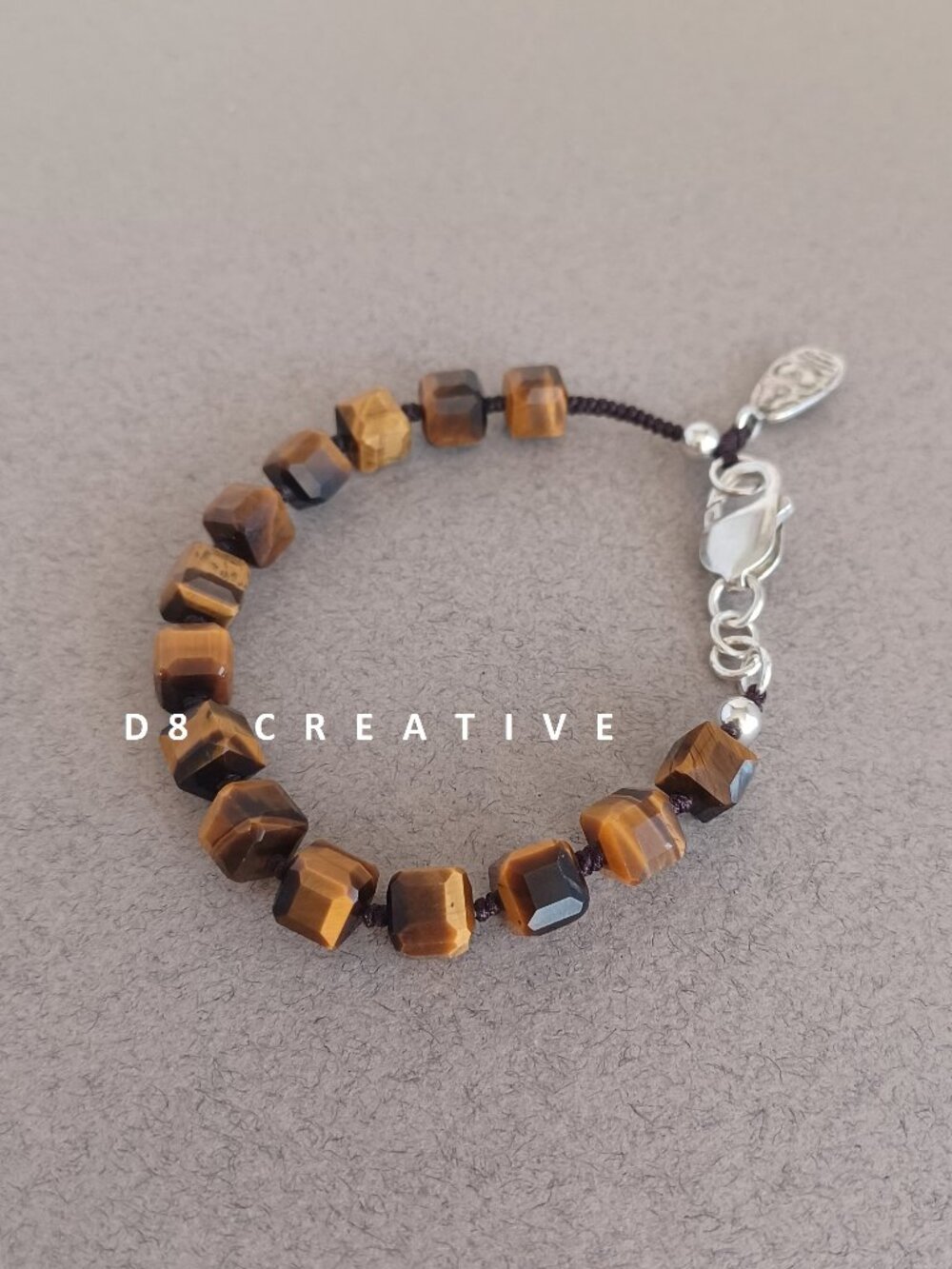 New men's 925 sterling silver with tiger eyes stone hand woven  bracelet